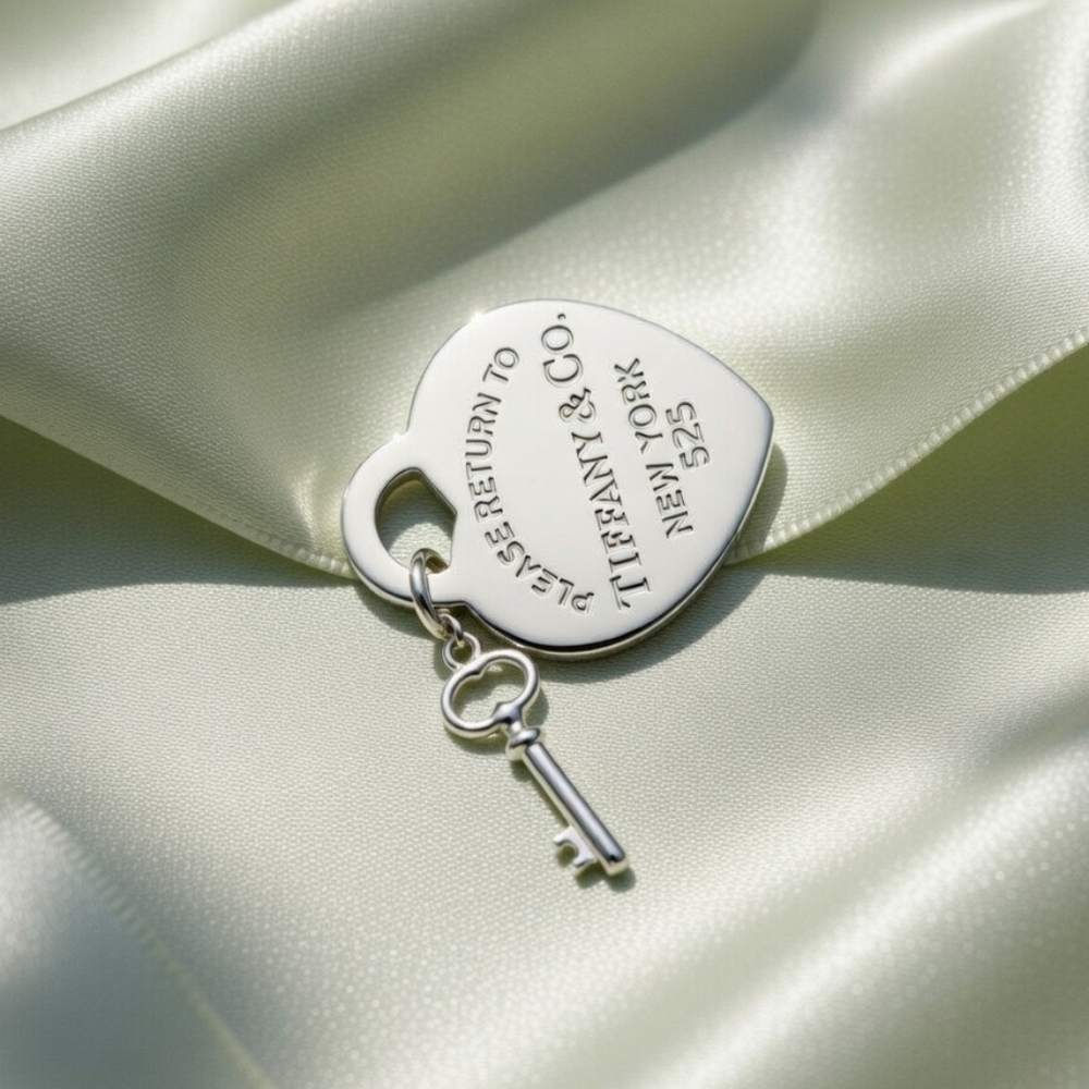 Authentic Tiffany & Co. Return to Heart tag and Key Pendant Charm Silver